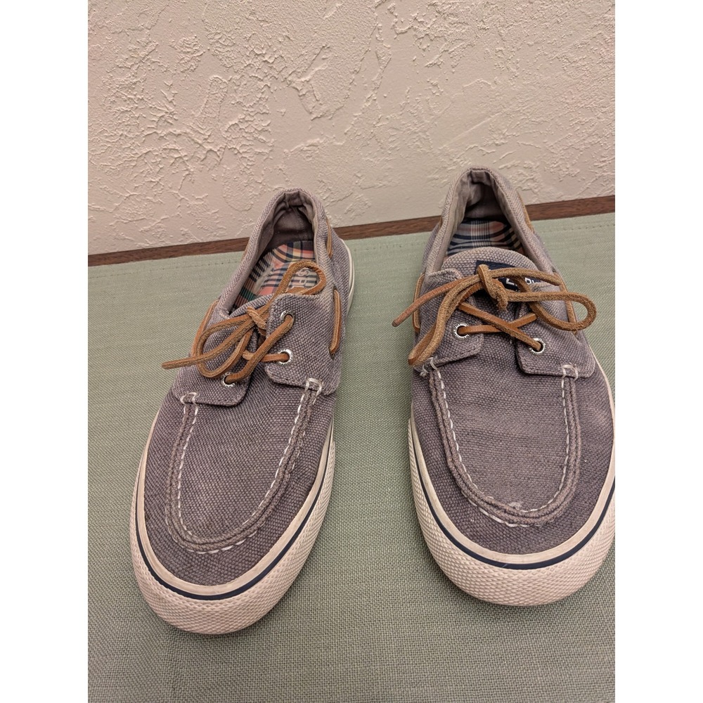 Sperry Top-Sider Mens Grey Canvas Boat Shoes Plaid Lining Loafers Sneakers 10.5